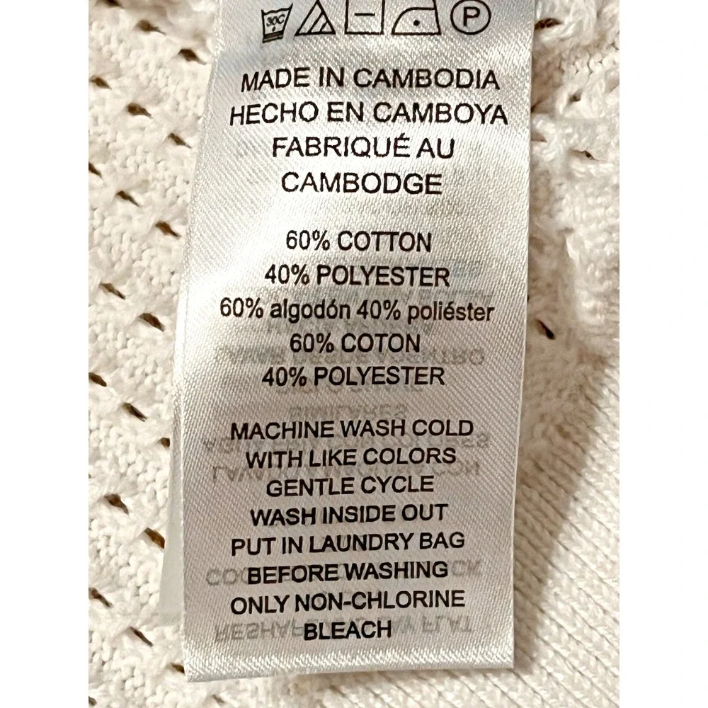 MICHAEL KORS Open Knit Short Sleeve Sweater WHITE Shoulder Detail  Sz XL H12